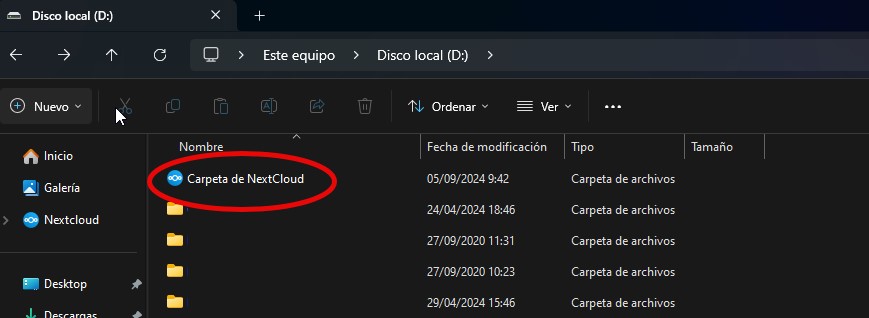Figure 22 Carpeta NextCloud en la PC.