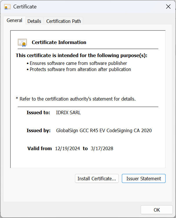 Figura 12 Detalles certificado Windows
