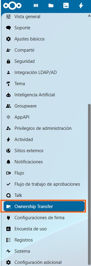Panel de configuraciones de administración