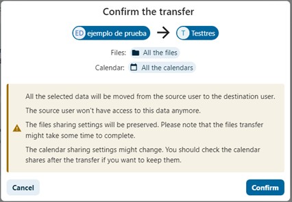 Confirmación de transferencia